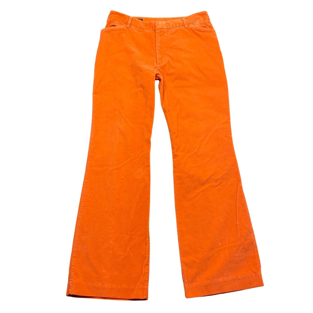 Lands End Womens 12T Orange Corduroy Flare Leg Pants High Rise Stretch Boho